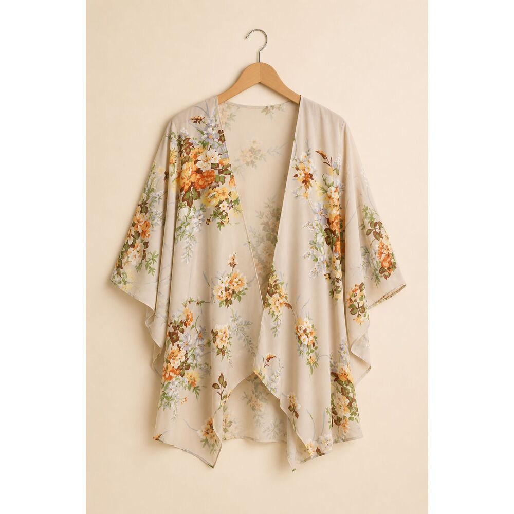 New Umgee S/M 4 6 8 10 English Garden Open Flowy Chiffon Kimono Sleeve Jacket